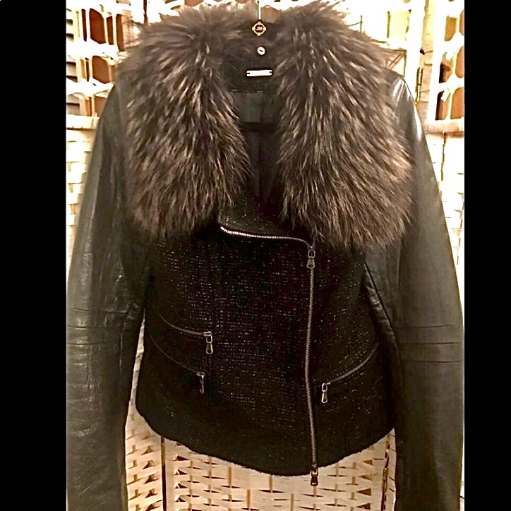 Rebecca Minkoff Wool Leather Raccoon Fur Moto